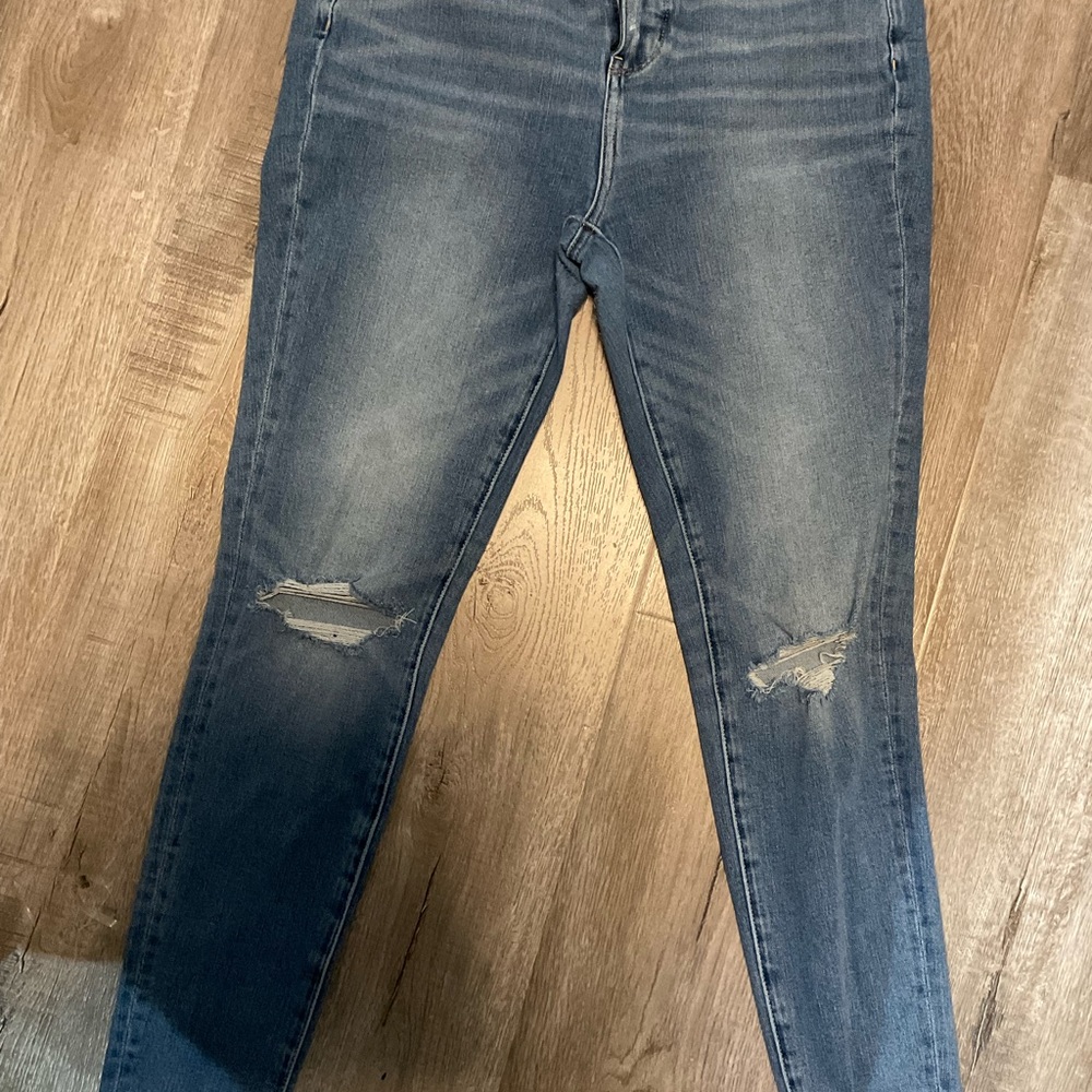 American Eagle Outfitters Blue Skinny Jeans with Distressed Details